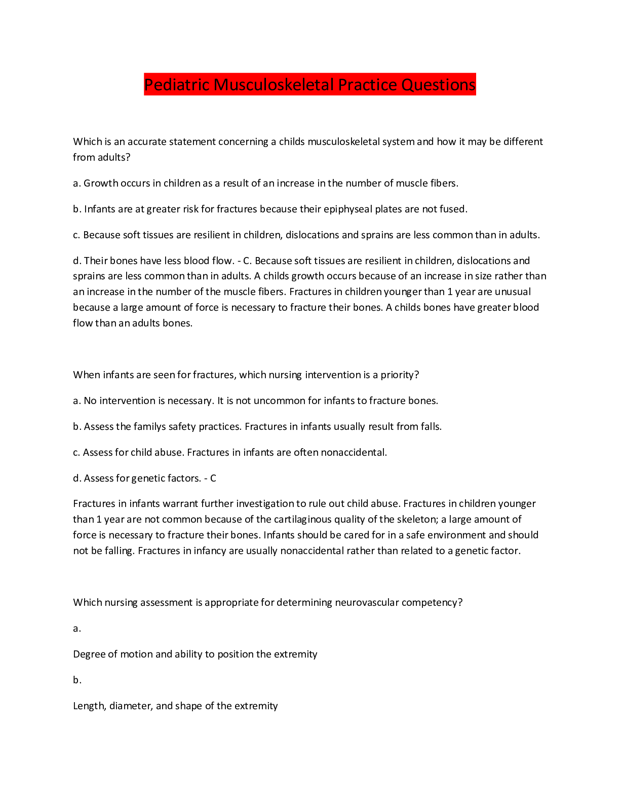 Preview image for Pediatric Musculoskeletal Practice Questions